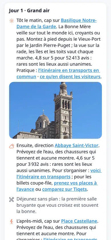 Story of a three-day stay in Marseille in the Triovol app